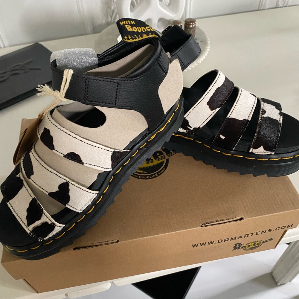 Dr. Martens Black and Cream Strappy Sandals